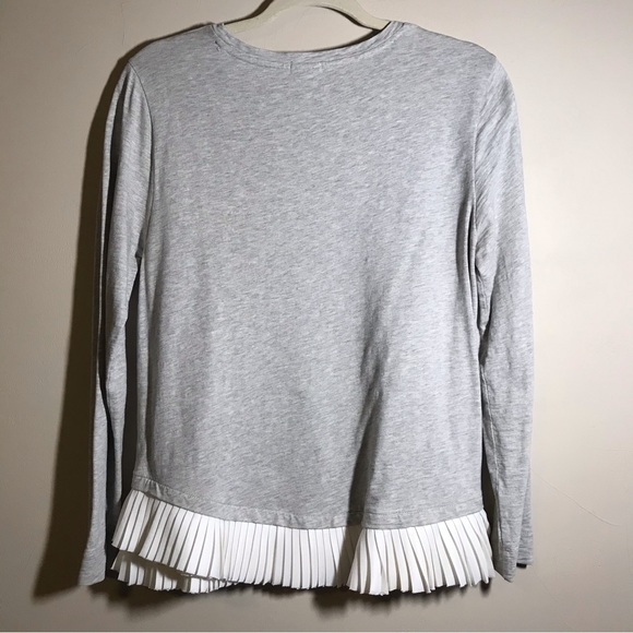 J. Crew Sweatshirt Top Medium Gray White Ruffle Hem Long Sleeve EUC - Picture 2 of 9